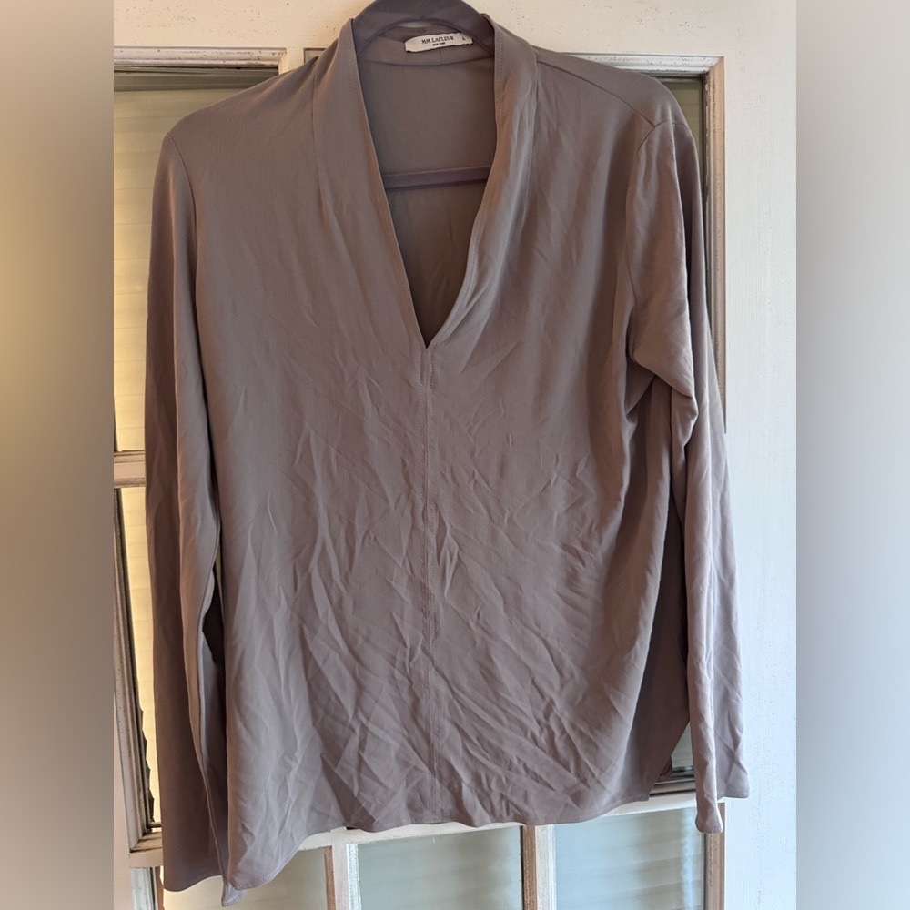 MM LaFleur Grey Blouse Top Size L EUC